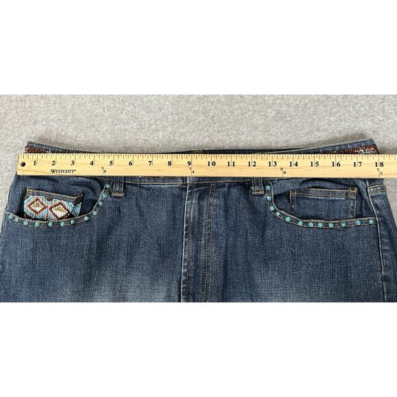 Chico’s Platinum Women’s Jeans Sz XL Beaded Aztec Inspired Embellished Denim - Picture 12 of 16